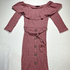 BFAMOUS USA Off Shoulder Ribbed Knit Dress